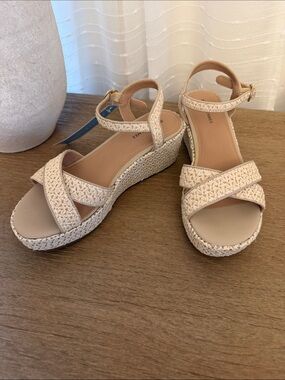 Draper James Cream Woven Platform Wedge Sandals